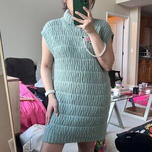 Maison Margiela Mint Green Alpaca Wool Knit Turtleneck Sweater Mini Dress‌‌‌‌‌‌‍